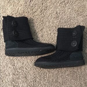 UGG Black Mid-Calf Winter Knit Boots